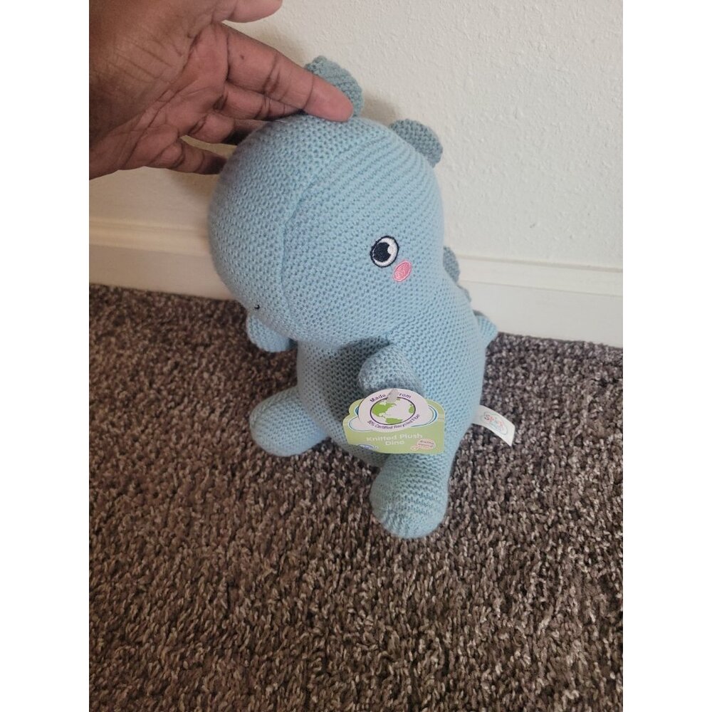 NWT Knitted Crochet Dino Plush With Rattel Sound Stuffed 9in Baby Infant